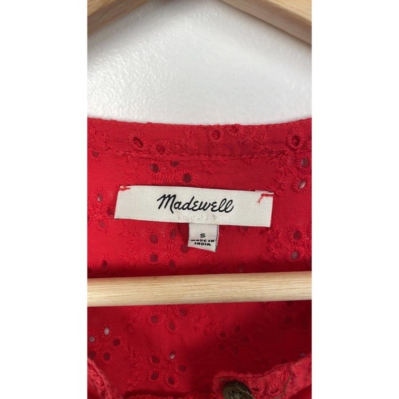 Madewell Eyelet Summer Lace Crochet Button Down Loose Blouse Bell-Sleeve Shirt S - Picture 6 of 6